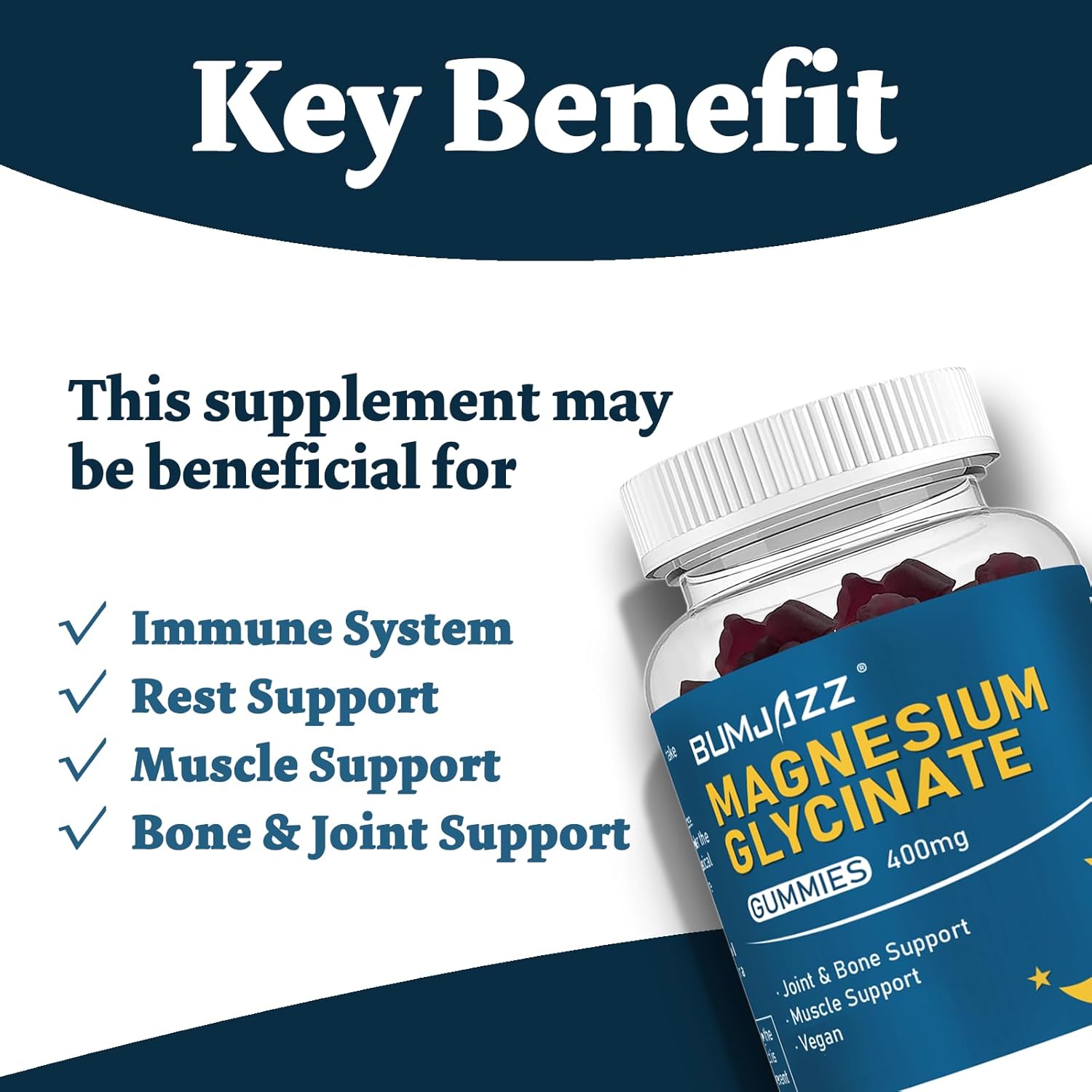 Bumjazz Magnesium Glycinate Gummies with Magnesium L-Threonate - Sugar-Free Supplement for Mood & Rest - 60 Count
