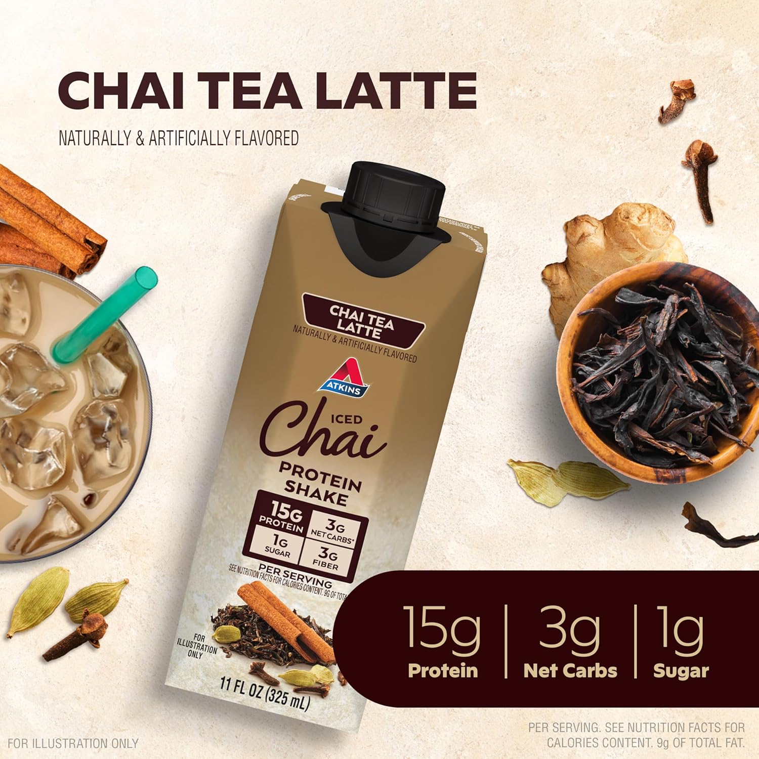Bundle: Atkins Chai Tea Latte Protein Shake & Blueberry Greek Yogurt Protein Meal Bar - 15g Protein, Low Net Carbs & Sugar