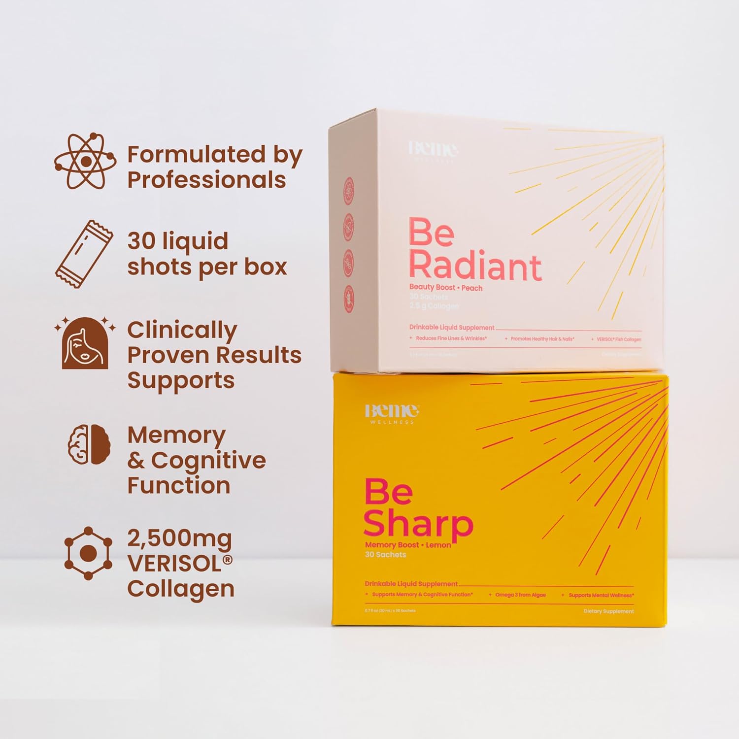Bundle: BeMe BeRadiant Liquid Collagen & BeSharp Omega-3 Liquid Supplements for Radiant Skin and Sharp Mind