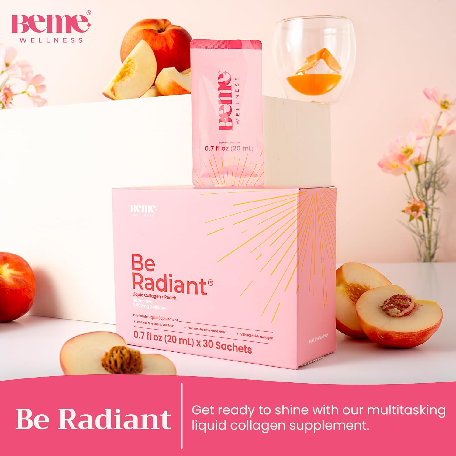 Bundle: BeMe BeRadiant Liquid Collagen & BeSharp Omega-3 Liquid Supplements for Radiant Skin and Sharp Mind
