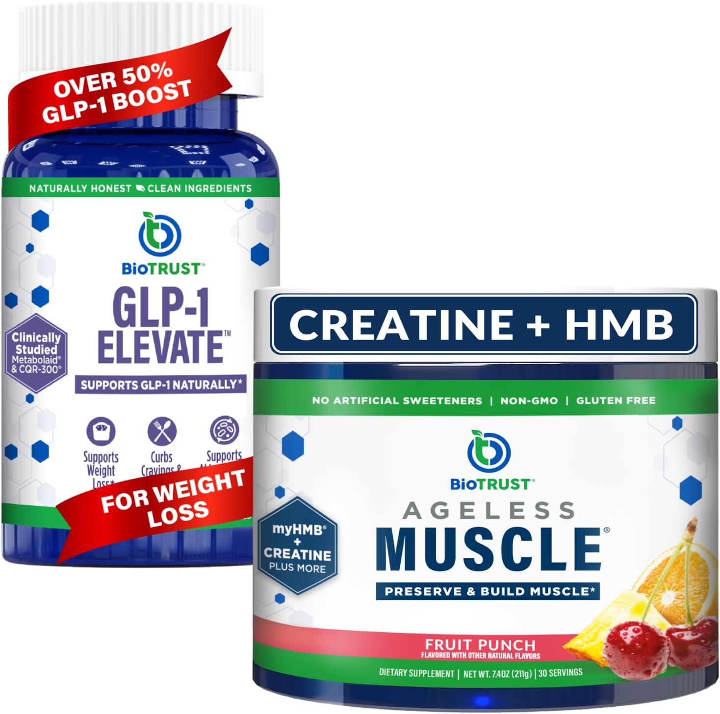 Bundle: BioTrust Ageless Muscle (Fruit Punch) and GLP-1 Elevate Supplement Pack