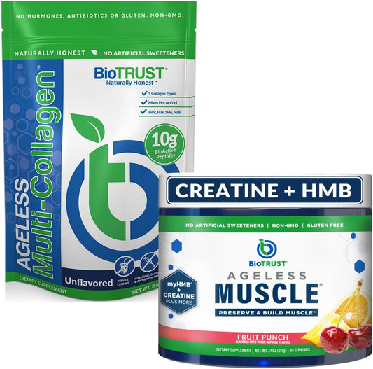 Bundle: BioTrust Ageless Muscle (Fruit Punch) & Multi Collagen (Unflavored) - Boost Muscle Health and Collagen Production