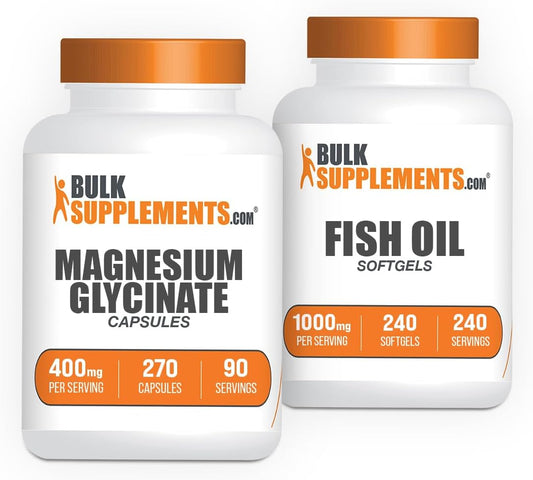 Bundle: BulkSupplements Magnesium Glycinate Capsules and Fish Oil Softgels 240ct for Joint and Heart Health