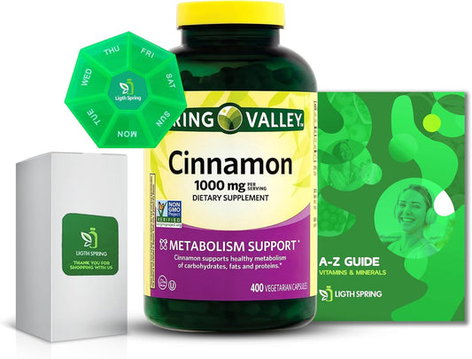 Bundle Deal: 400 Count Cinnamon 1000mg Dietary Supplement Capsules with Exclusive Light&Spring Guide