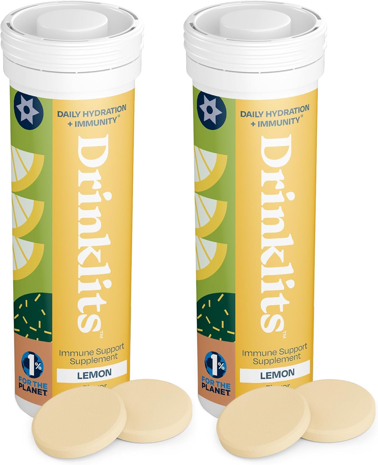Bundle Deal: Drinklits Lemon Immune Support Tablets - 2 Tubes | Daily Immunity Boost with Vitamins, Electrolytes, and Herbal Blend | 20 Servings