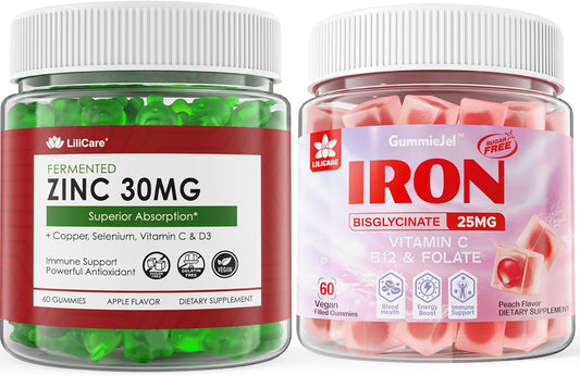 Bundle Deal: LILICARE Sugar Free Zinc Gummies (2 Pack) + Vegan Iron Gummies (1 Pack)