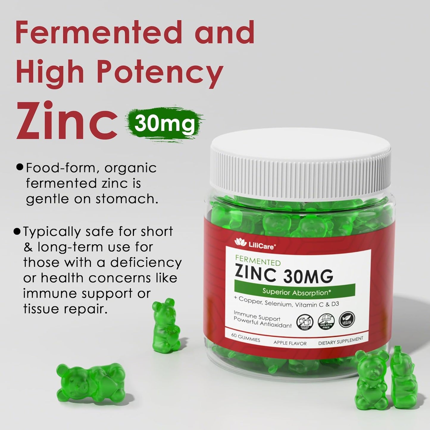 Bundle Deal: LILICARE Sugar Free Zinc Gummies (2 Pack) + Vegan Iron Gummies (1 Pack)