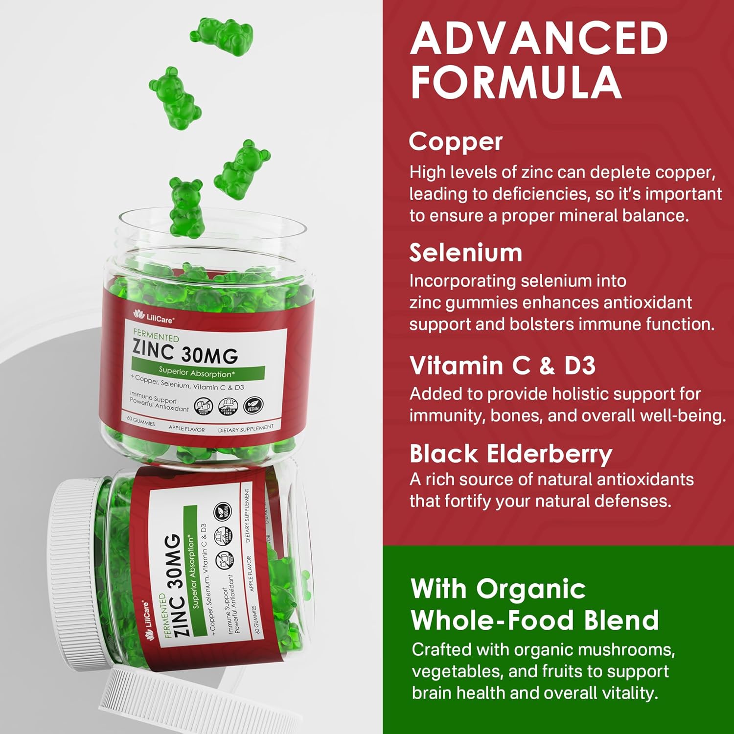 Bundle Deal: LILICARE Sugar Free Zinc Gummies (2 Pack) + Vegan Iron Gummies (1 Pack)