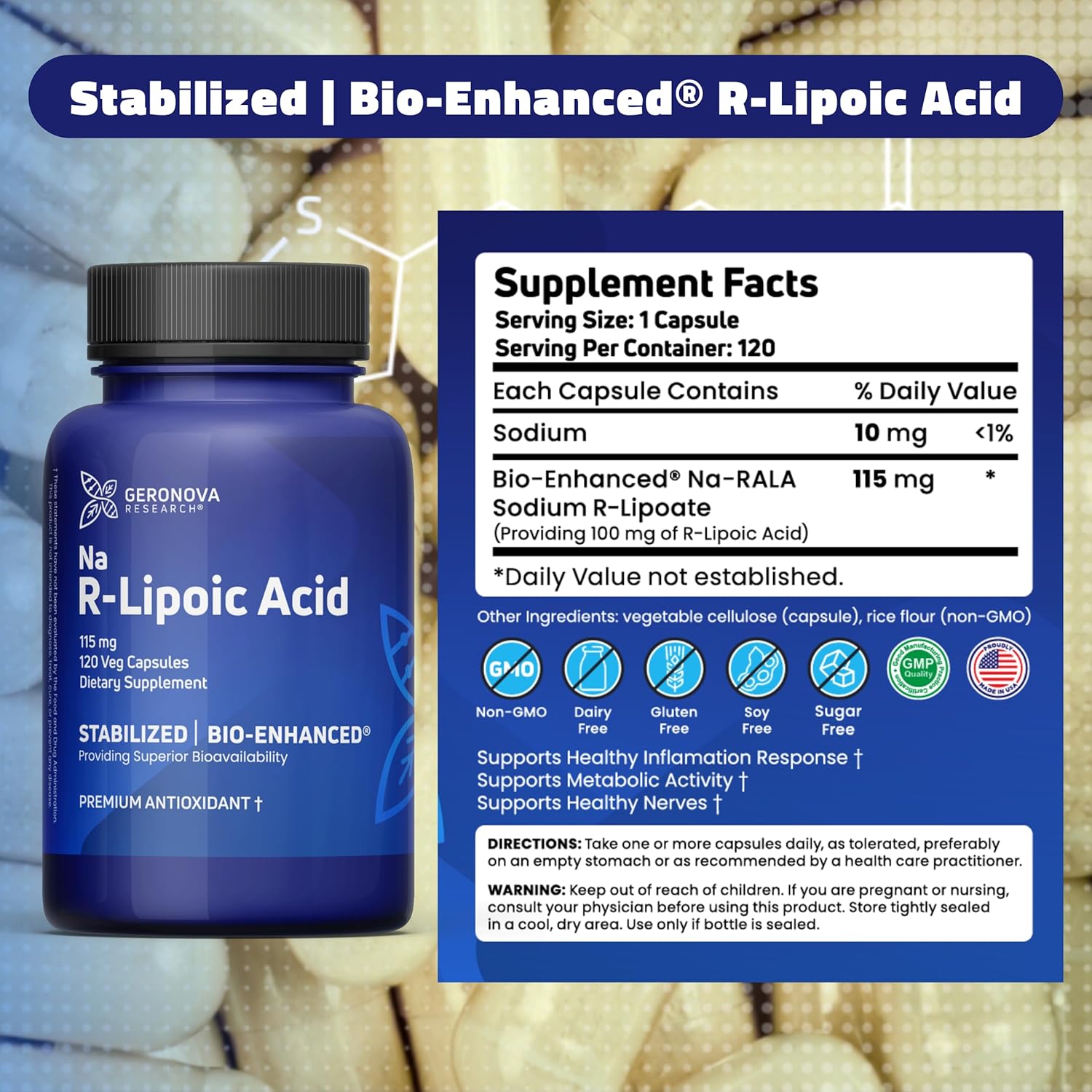 Bundle: Geronova Research R-Lipoic Acid 115mg 120 Caps with The Alpha Lipoic Solution
