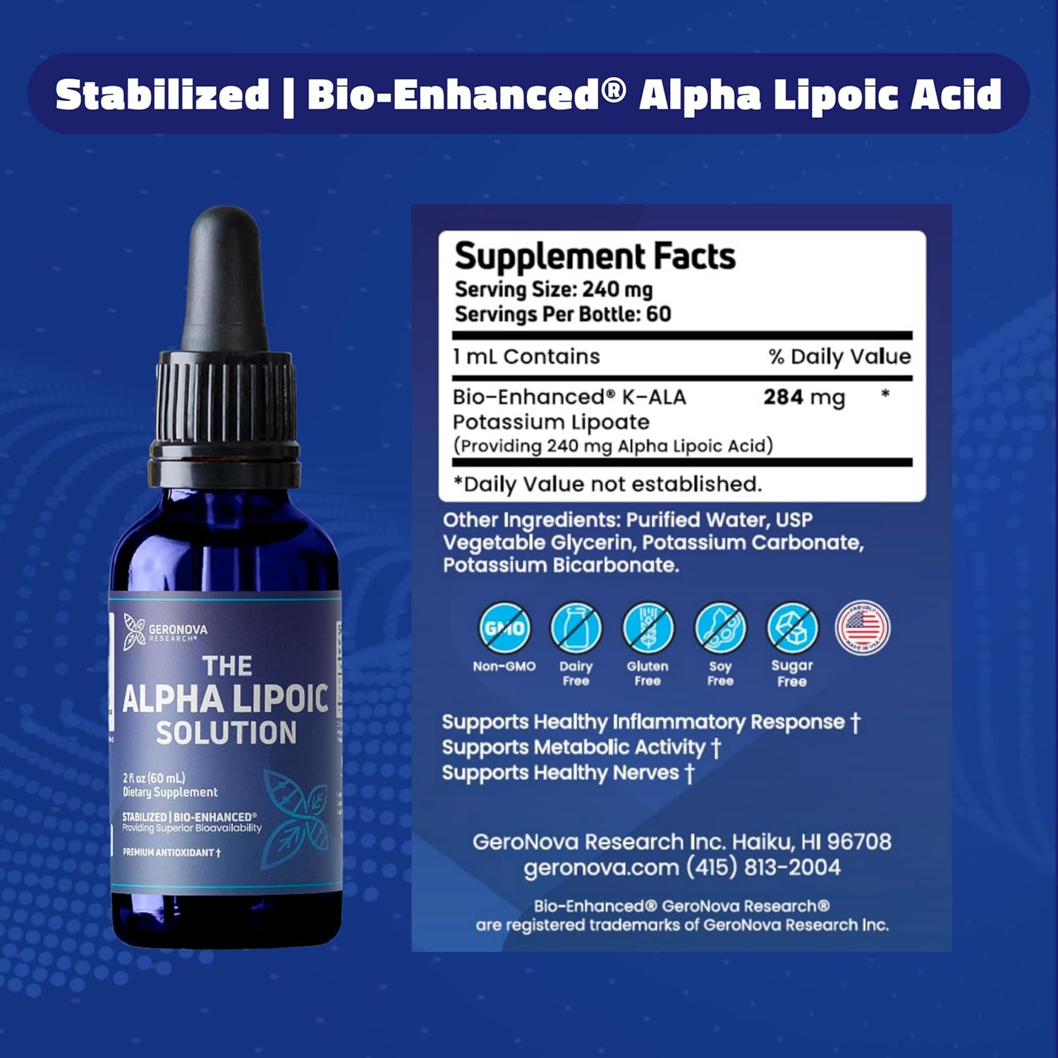 Bundle: Geronova Research R-Lipoic Acid 300mg 120 Caps and Alpha Lipoic Solution