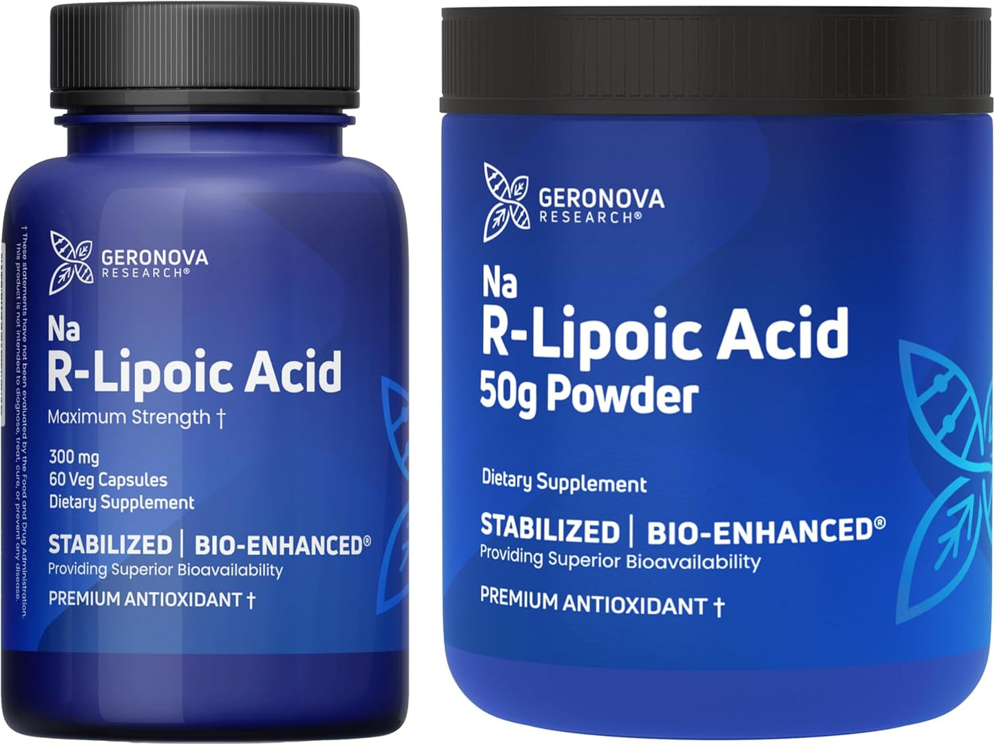Bundle: Geronova Research R-Lipoic Acid 300mg Capsules & Bio-Enhanced Na R-Lipoic Acid 50g Powder