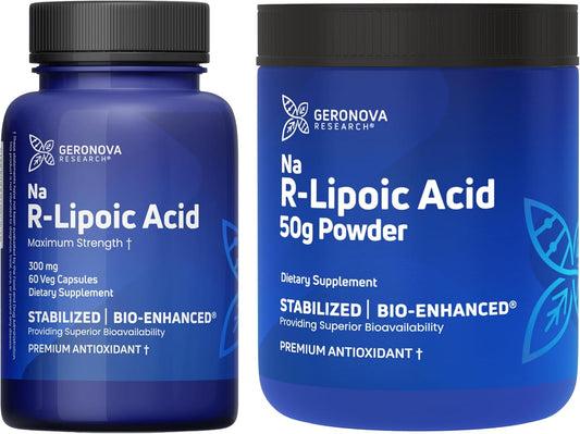 Bundle: Geronova Research R-Lipoic Acid 300mg Capsules & Bio-Enhanced Na R-Lipoic Acid 50g Powder
