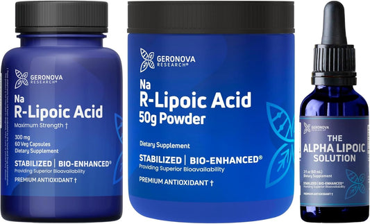 Bundle: Geronova Research R-Lipoic Acid 300mg Capsules and Bio-Enhanced Na R-Lipoic Acid Powder