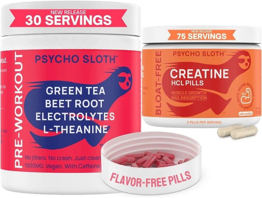 Bundle: Goba Tea Pre Workout Pills & Creatine HCL - Boost Energy, Muscle Growth, Endurance | No Crash, No Jitters | 30 Pre Workout & 75 Creatine HCL Servings