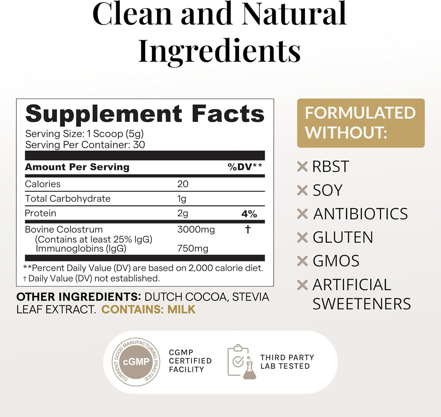 Bundle: Grass Fed Bovine Colostrum Powder for Healthy Hair, Skin & Nails (30 Servings) - Chocolate & Unflavored - Made in USA