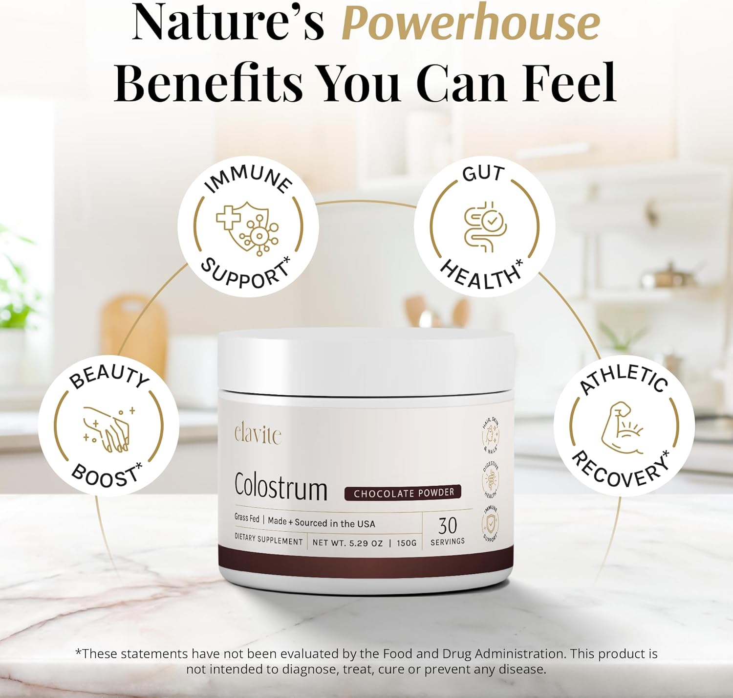 Bundle: Grass Fed Bovine Colostrum Powder for Healthy Hair, Skin & Nails (30 Servings) - Chocolate & Unflavored - Made in USA