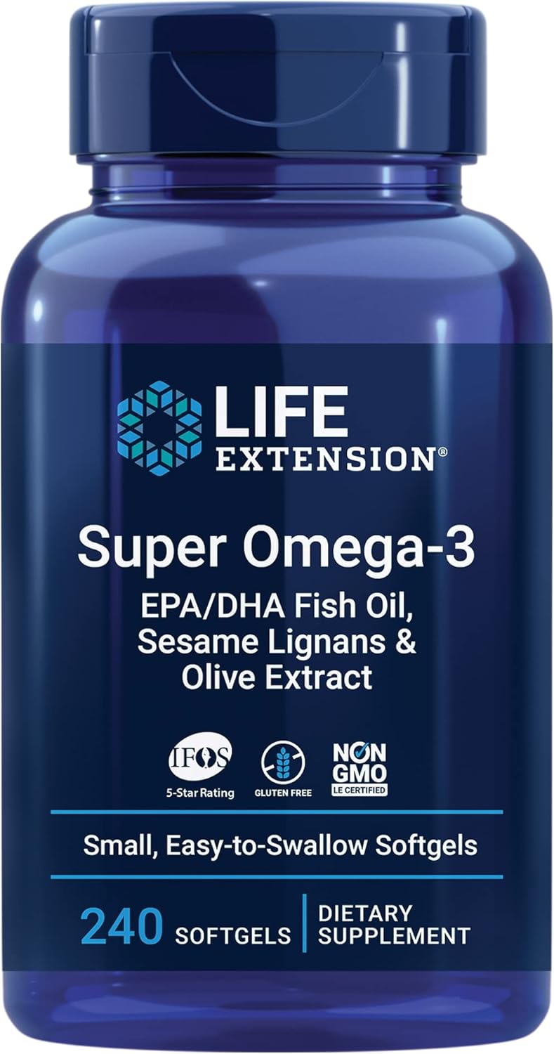 Bundle: Life Extension Super Omega-3 Fish Oil Softgels with Super-Absorbable CoQ10 for Heart Health - 240 + 60 Softgels