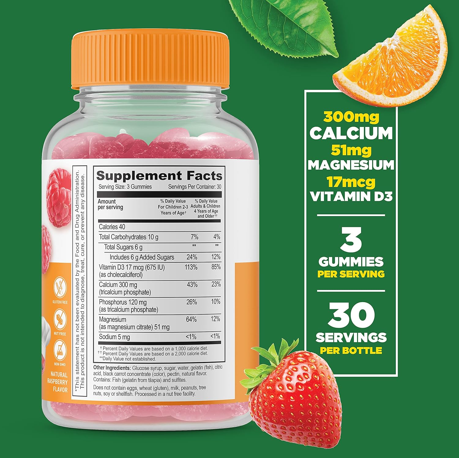 Bundle: Lifeable Calcium Magnesium Kids + Prebiotic Fiber Kids Gummies - Gluten Free, GMO Free, Chewable Vitamin Supplement
