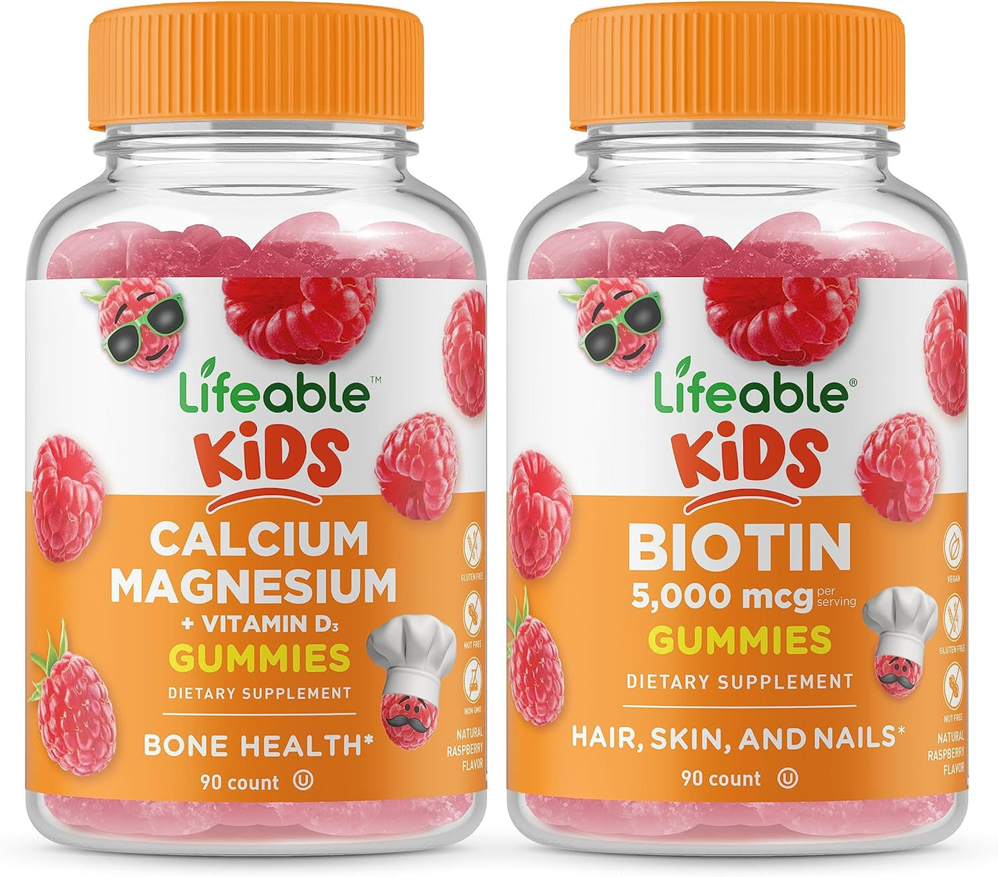 Bundle: Lifeable Kids Calcium Magnesium + Biotin Gummies - Vitamin Supplement, Gluten & GMO Free, Chewable & Great Tasting