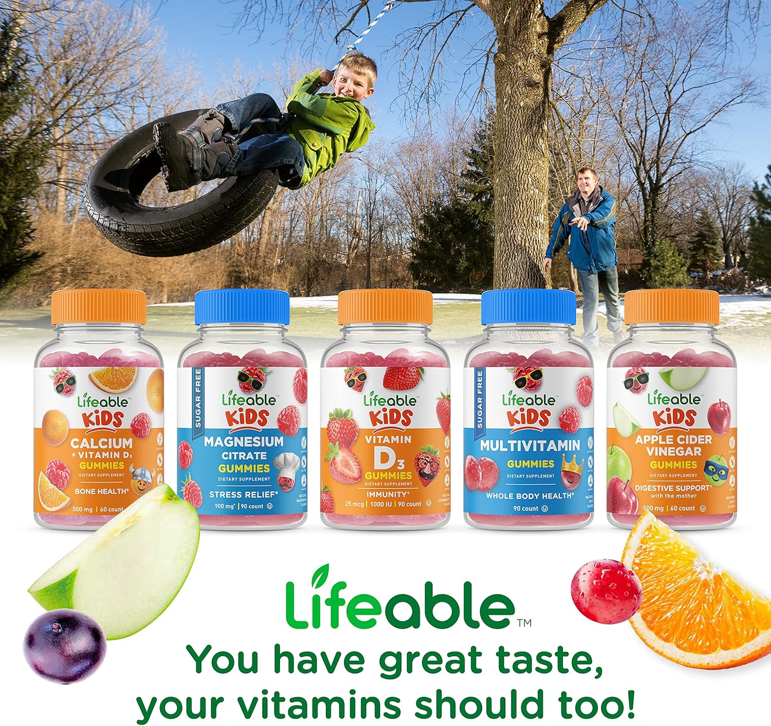 Bundle: Lifeable Kids Calcium Magnesium + Biotin Gummies - Vitamin Supplement, Gluten & GMO Free, Chewable & Great Tasting