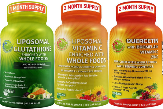 Bundle: Liposomal Vitamin C 1500mg Capsules with Glutathione & Quercetin - Antioxidant & Detoxifier with Zinc & Whole Food