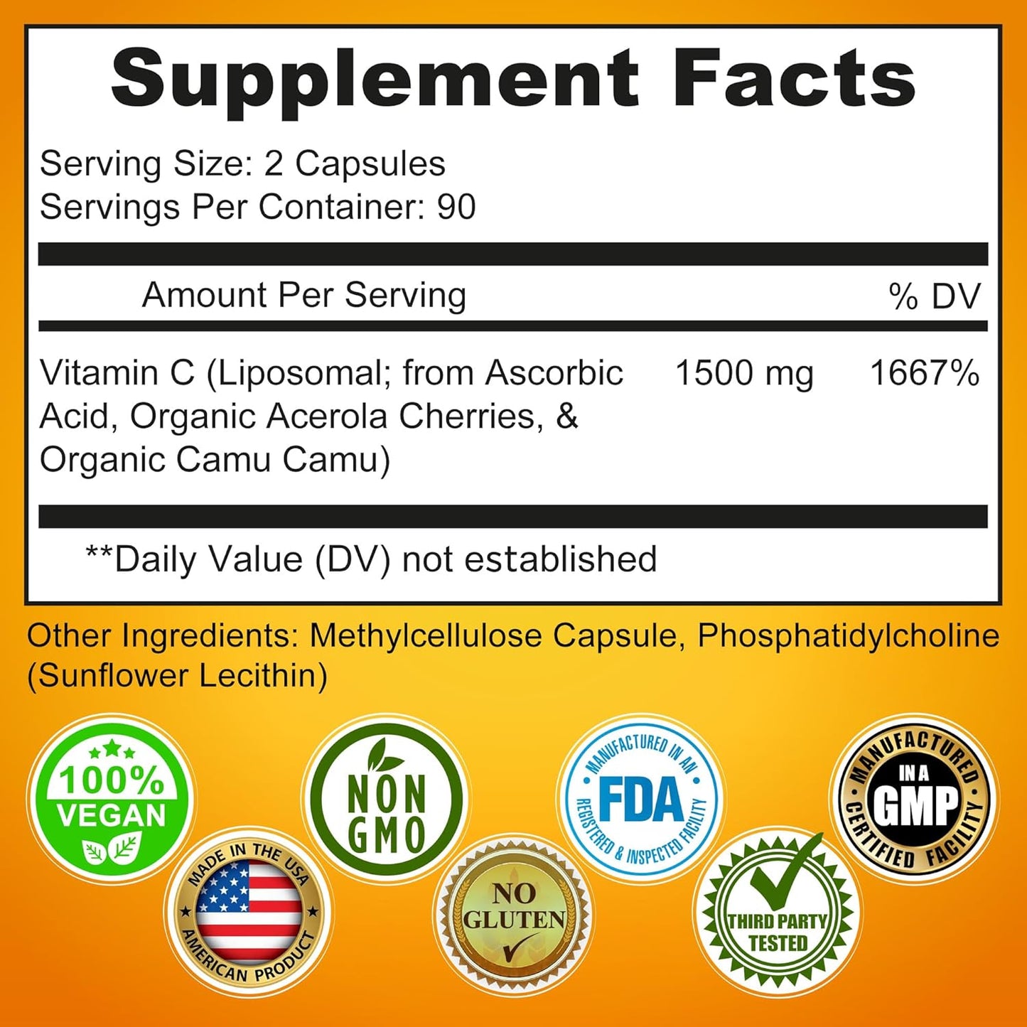 Bundle: Liposomal Vitamin C 1500mg Capsules with Glutathione & Quercetin - Antioxidant & Detoxifier with Zinc & Whole Food