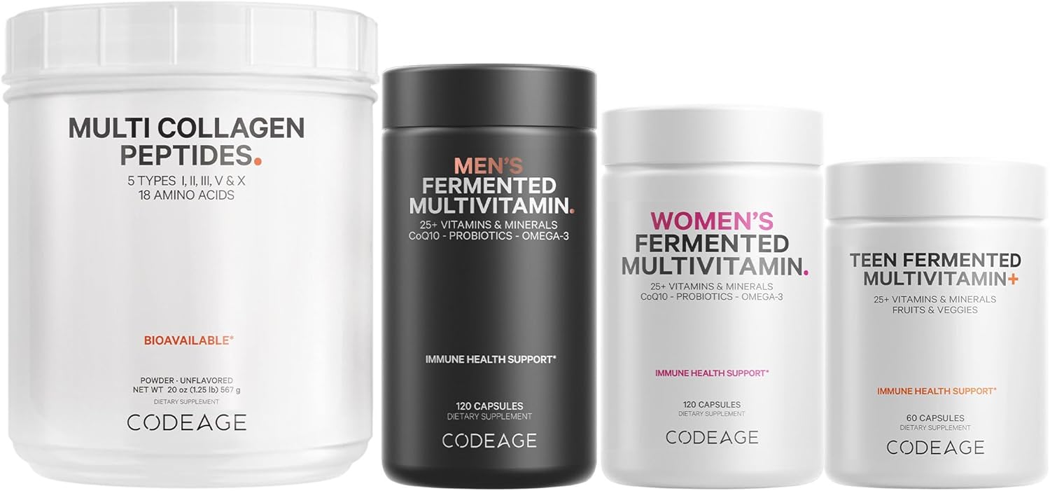 Bundle: Multi Collagen Protein + Teen, Women, and Men Multivitamin by Codeage - Boost Overall Health and Wellness