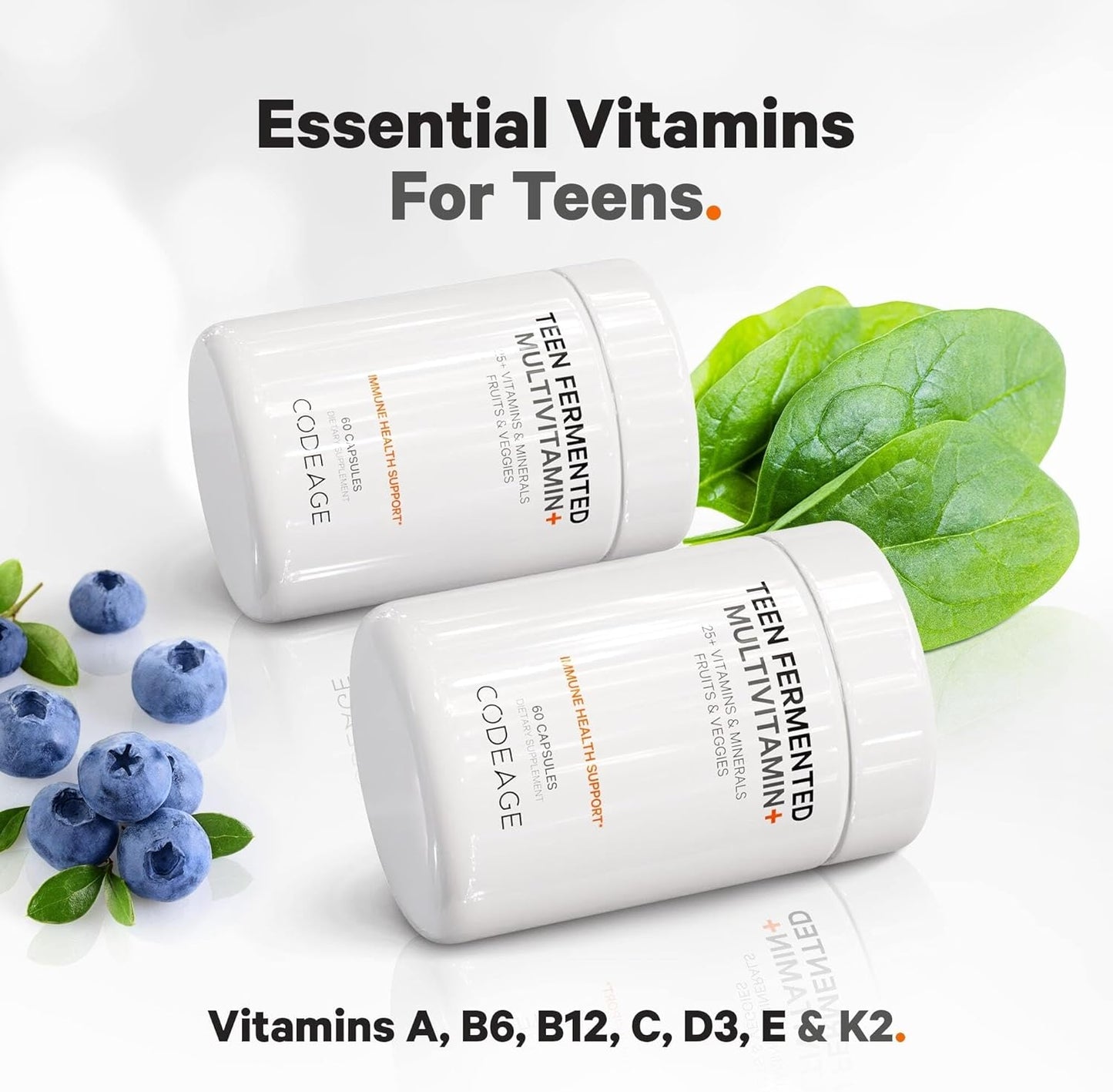 Bundle: Multi Collagen Protein + Teen, Women, and Men Multivitamin by Codeage - Boost Overall Health and Wellness