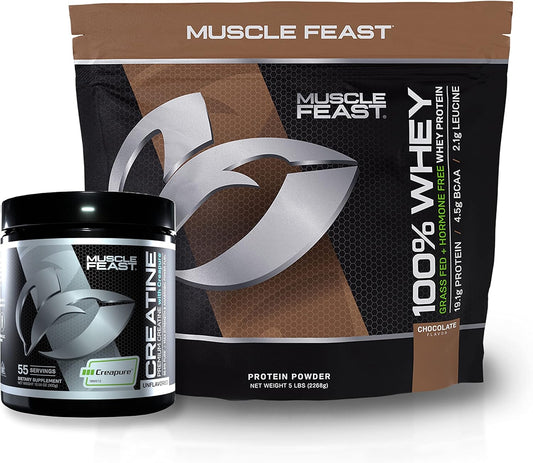 Bundle: Muscle Feast 100% Whey Protein (Chocolate, 5lb) + Creatine Powder (Unflavored, 300g)
