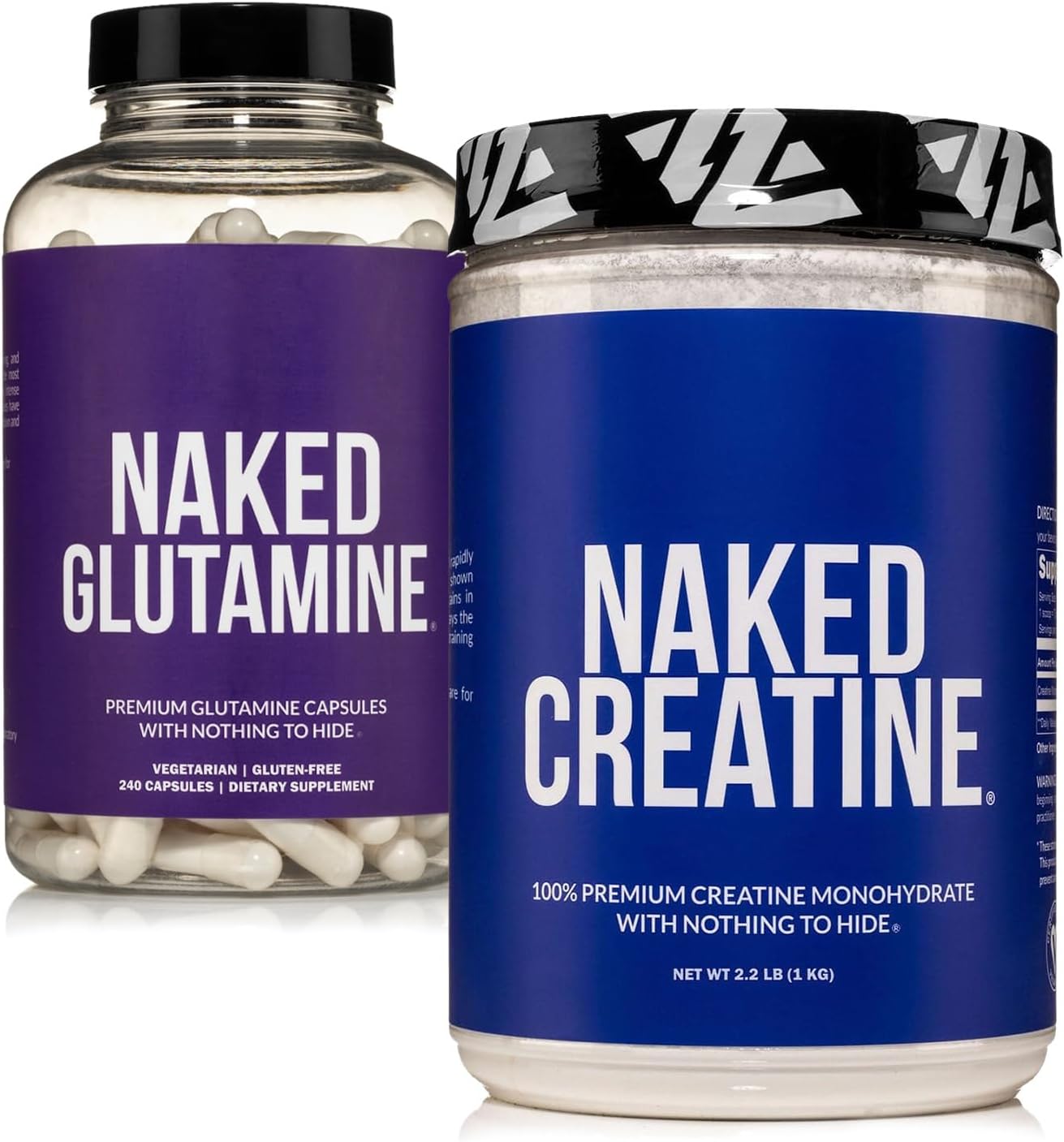 Bundle: Naked Pure Micronized Creatine Monohydrate & L-Glutamine - 200 Servings + 240 Capsules - Vegan, Non-GMO, Gluten Free - Muscle Support & Protein Synthesis - No Artificial Ingredients