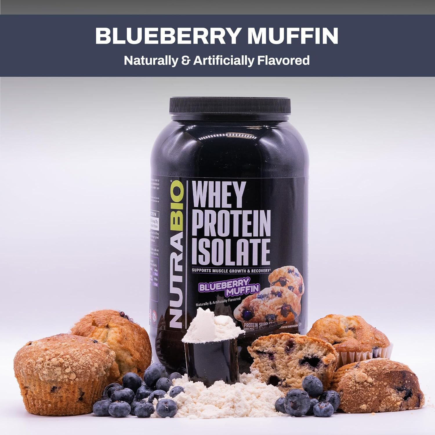 Bundle: NutraBio Creatine Monohydrate 500g & Whey Protein Isolate Blueberry Muffin - Energy, Muscle Growth, Recovery, Strength