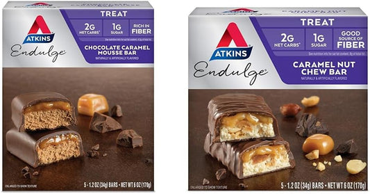 Bundle of 10 Atkins Endulge Chocolate Caramel Bars - Mousse & Nut Chew Flavors
