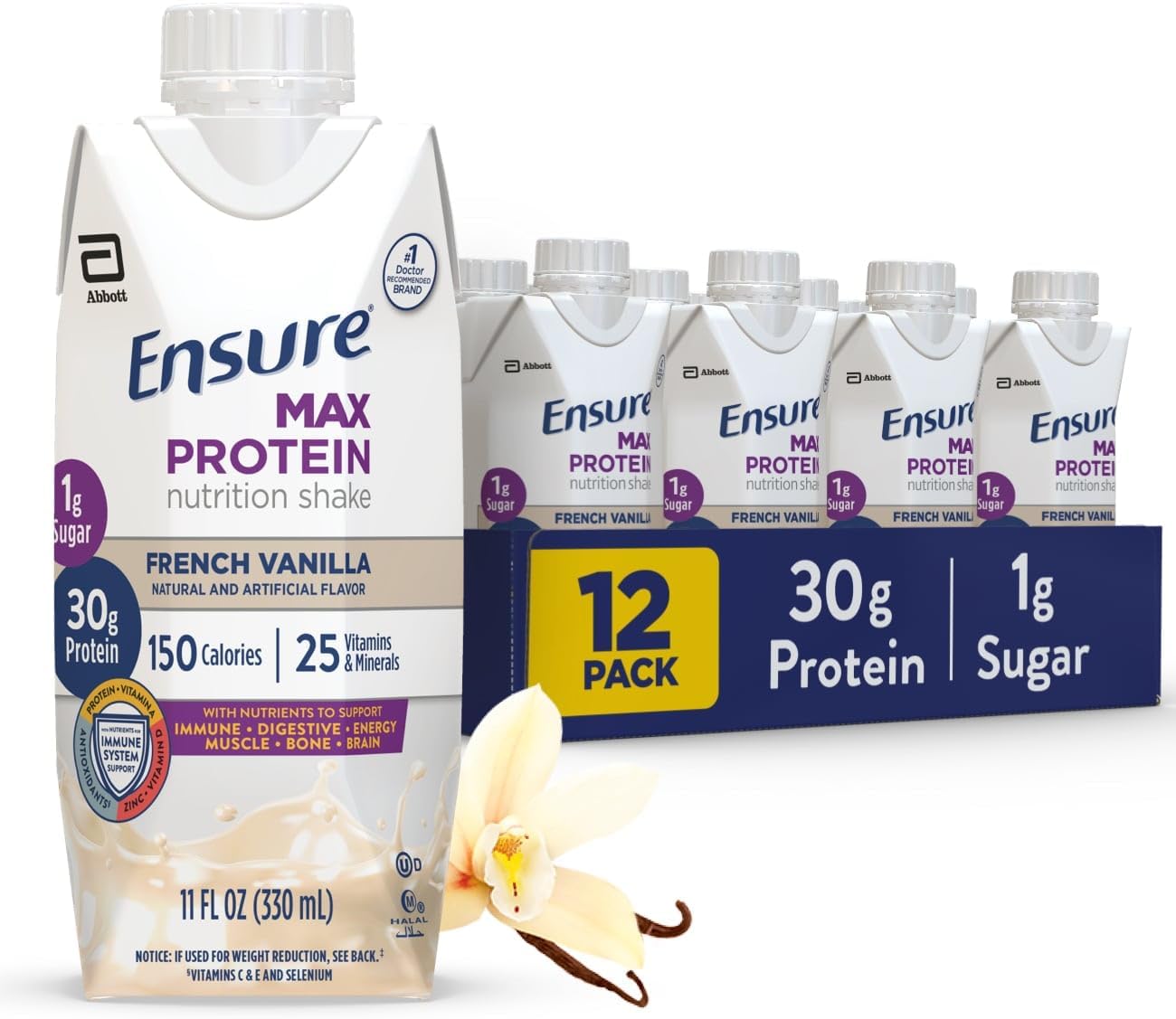Bundle of 12 Ensure Max Protein Milk Chocolate & French Vanilla Nutrition Shakes - 30g Protein, 150 Calories