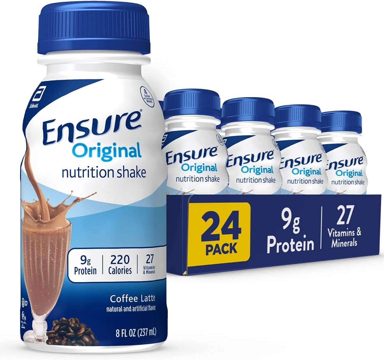 Bundle of 24 Ensure Original Dark Chocolate & Coffee Latte Nutrition Shake Packs for Meal Replacement