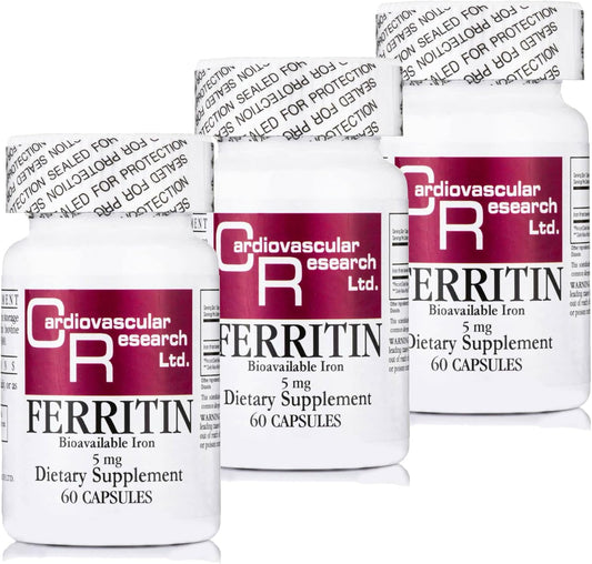 Bundle of 3 Bottles of 5mg Ferritin Iron Supplement for Cardiovascular Health - 180 Capsules for Women and Men
