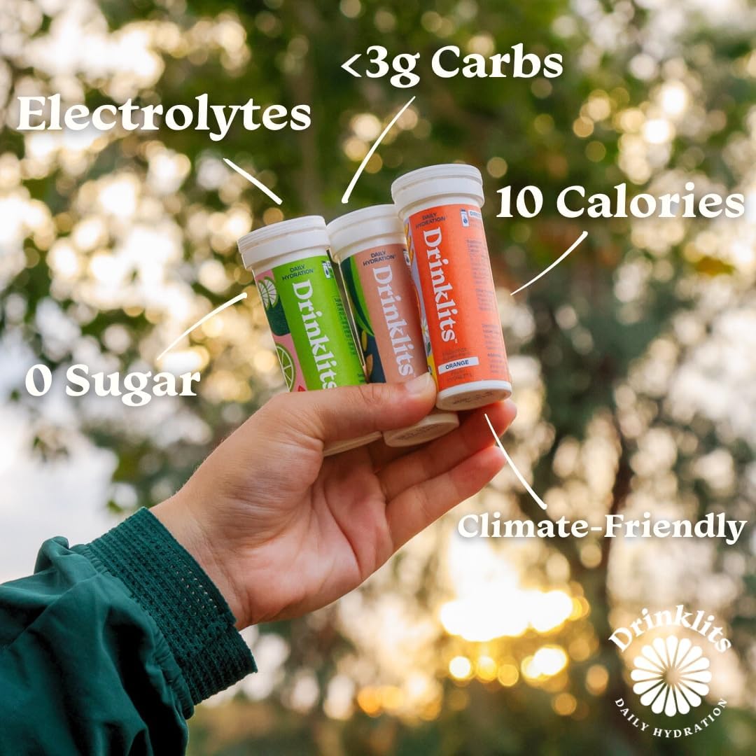 Bundle of 8 Tubes Drinklits Ginger Lime Electrolyte Sports Drink Fizzy Hydration Tablets - Natural Flavors, 0g Sugar, 80 Servings