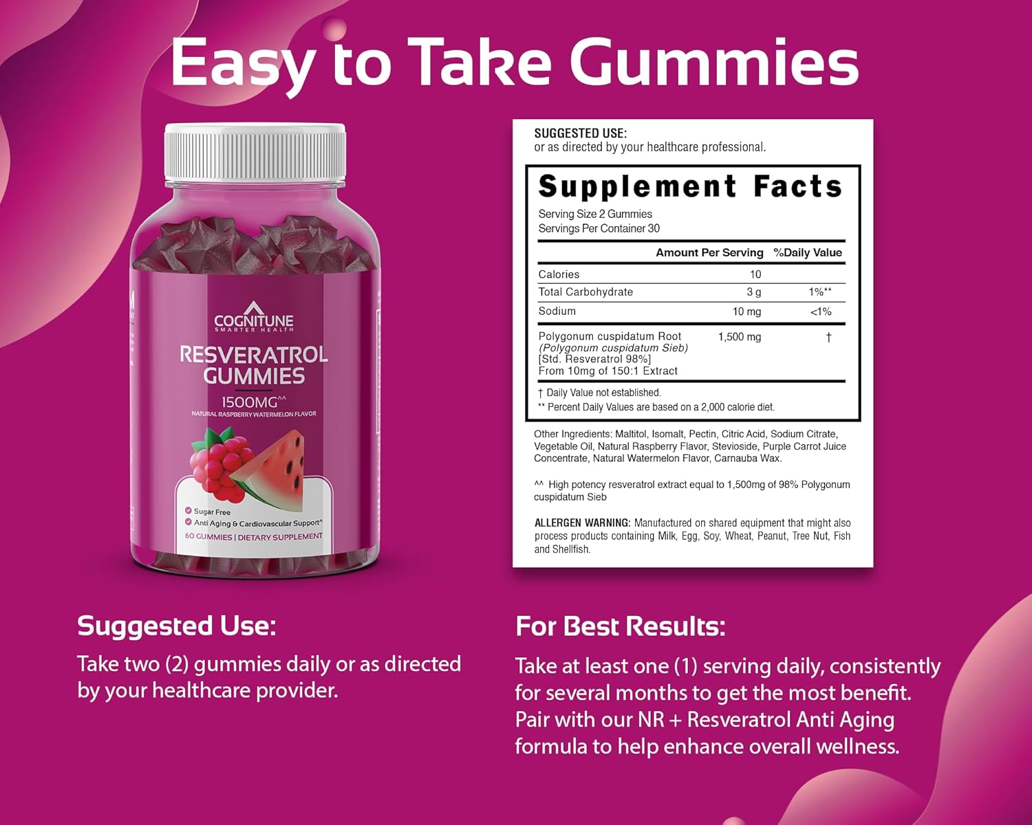 Bundle of CogniTune Gummy Supplements - Resveratrol, Shilajit, Methylfolate - Wellness Support