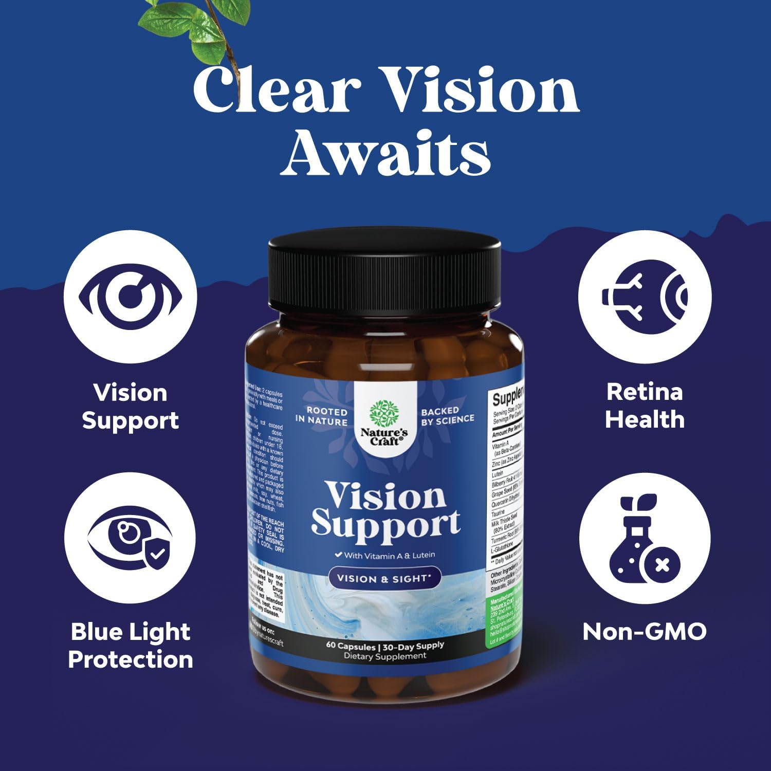 Bundle of Eye Health and Magnesium Supplements for Adults: Vision, Dry Eyes, Blue Light Protection, Sleep, Digestion, Mood Support