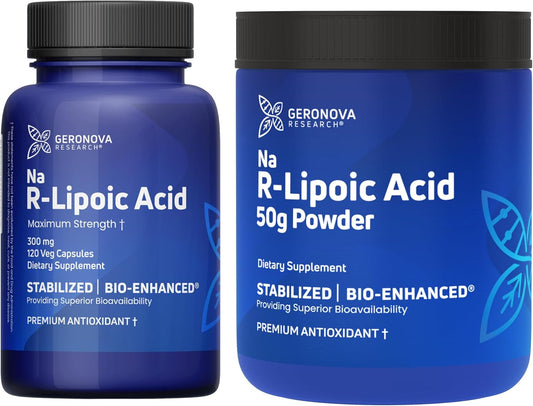 Bundle of Geronova Research R-Lipoic Acid Capsules and Bio-Enhanced Na R-Lipoic Acid Powder