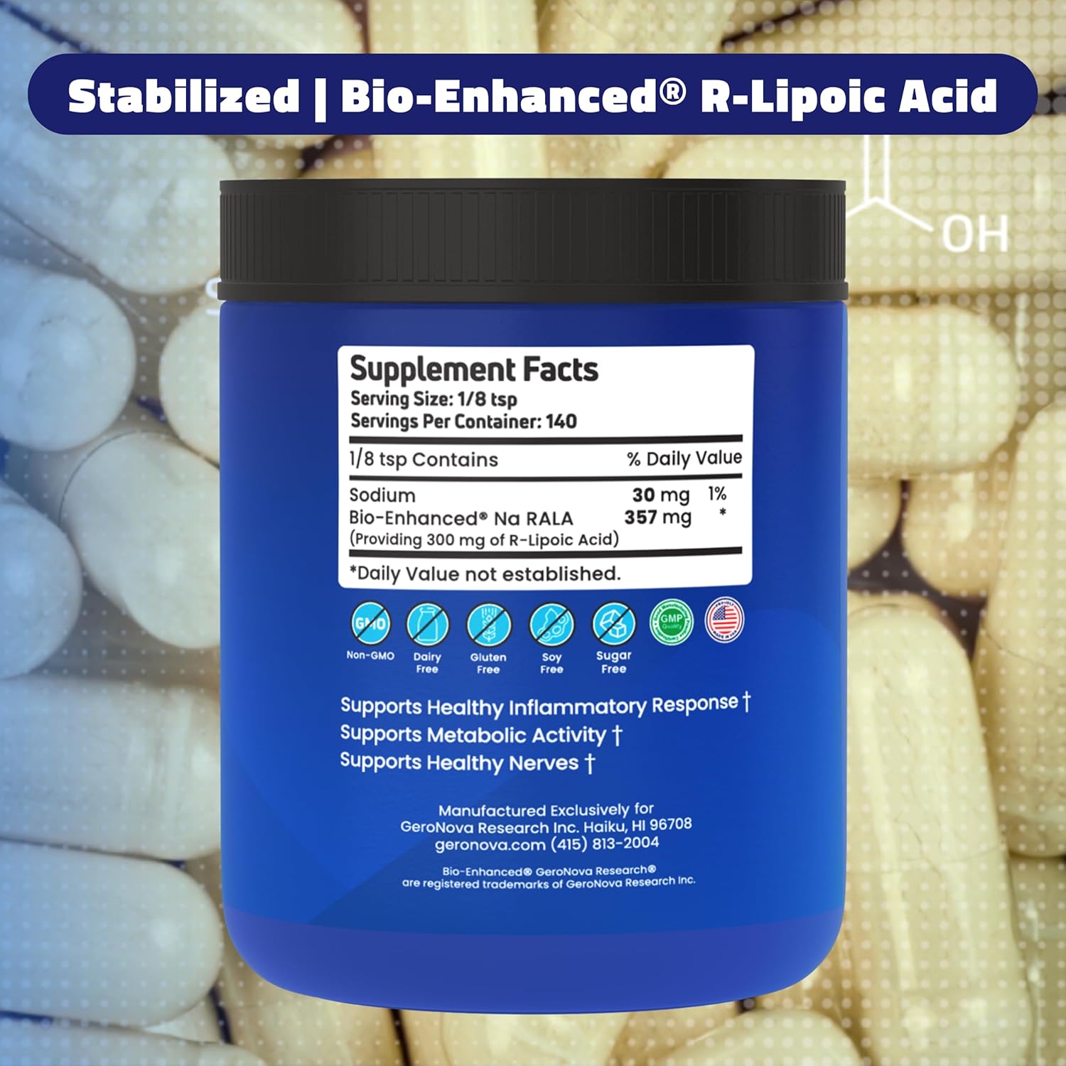 Bundle of Geronova Research R-Lipoic Acid Capsules and Bio-Enhanced Na R-Lipoic Acid Powder