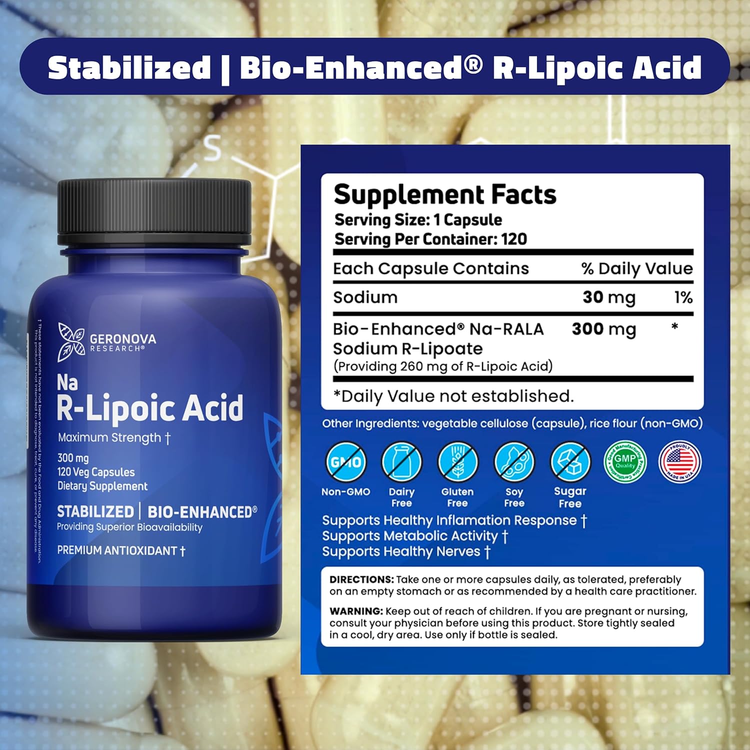Bundle of Geronova Research R-Lipoic Acid Capsules and Bio-Enhanced Na R-Lipoic Acid Powder