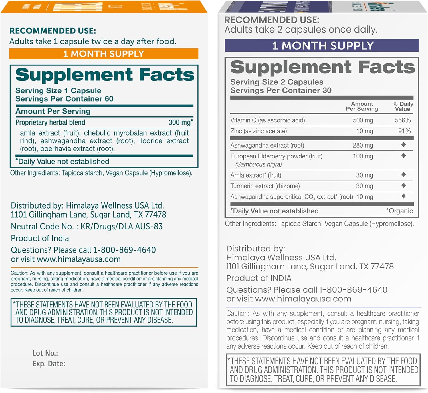 Bundle of Himalaya Hello Energy with Ashwagandha and Ashwagandha +Immune for Adrenal and Immune Support - 60 Capsules Each