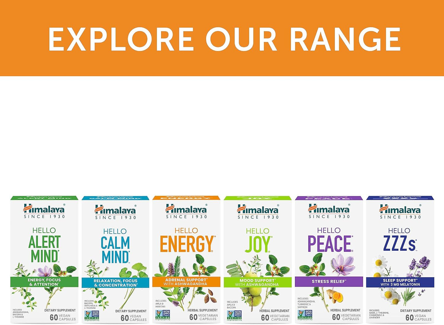 Bundle of Himalaya Hello Energy with Ashwagandha and Ashwagandha +Immune for Adrenal and Immune Support - 60 Capsules Each