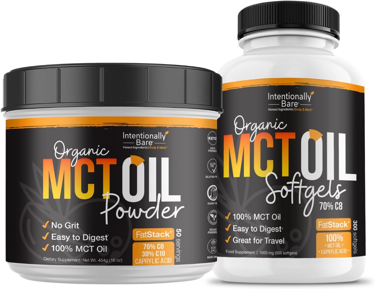 Bundle of Intentionally Bare MCT Oil Powder (50 Servings) and MCT Oil Capsules