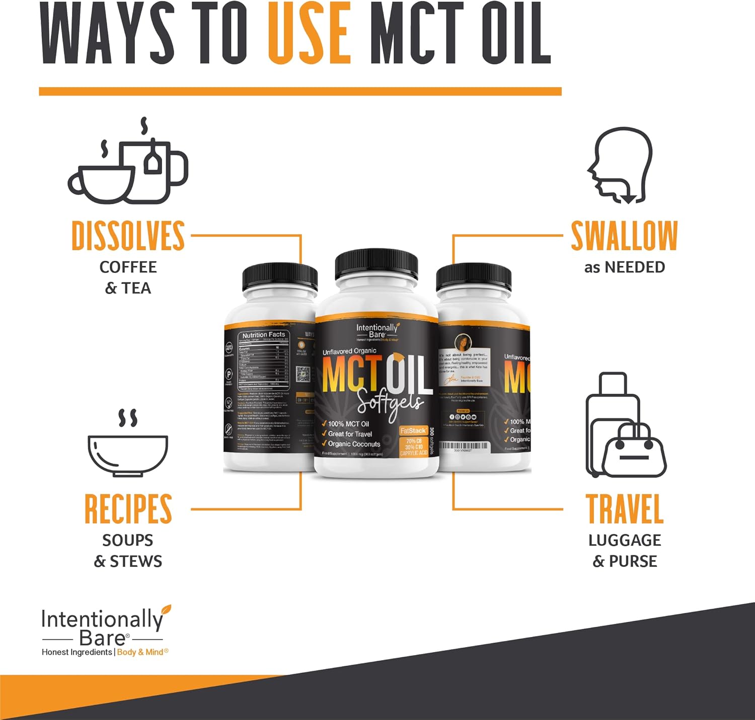 Bundle of Intentionally Bare MCT Oil Powder (50 Servings) and MCT Oil Capsules