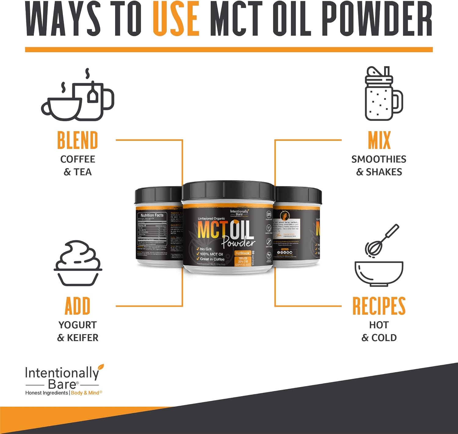 Bundle of Intentionally Bare MCT Oil Powder (50 Servings) and MCT Oil Capsules