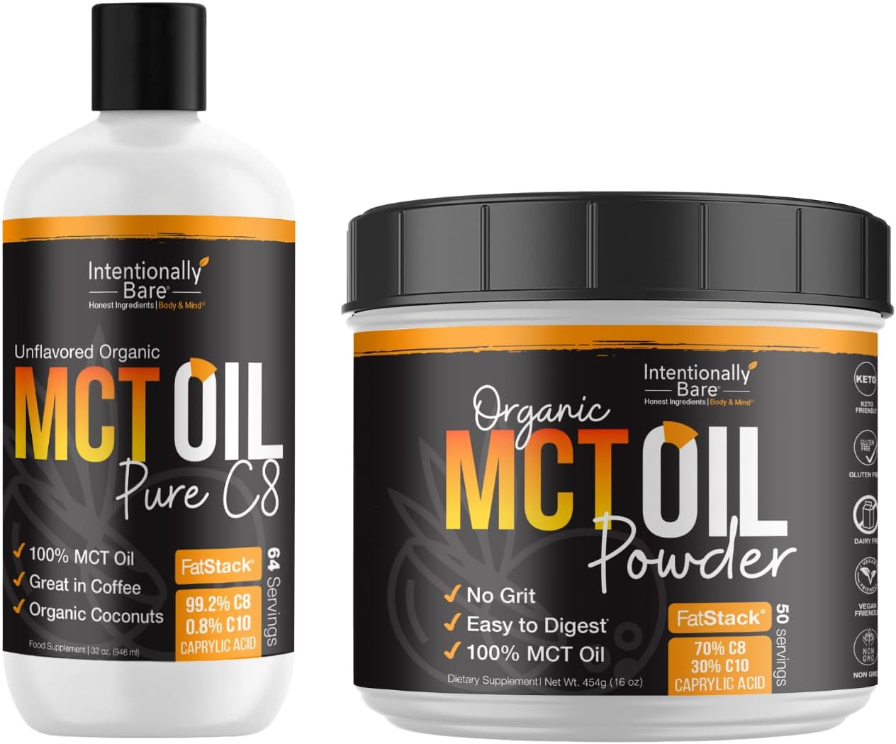 Bundle of Intentionally Bare MCT Oil Powder and Pure C8 MCT Oil
