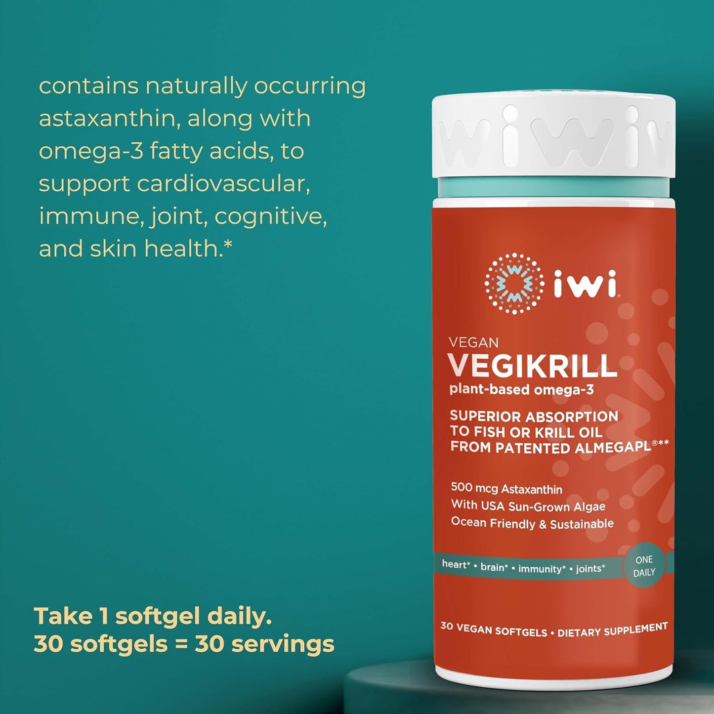 Bundle of Iwi Omega-3 Minis & Vegikrill Omega-3 - 30 Servings, Vegan Plant-Based Algae Omega 3, Krill & Fish Oil Alternative, No Fishy Aftertaste