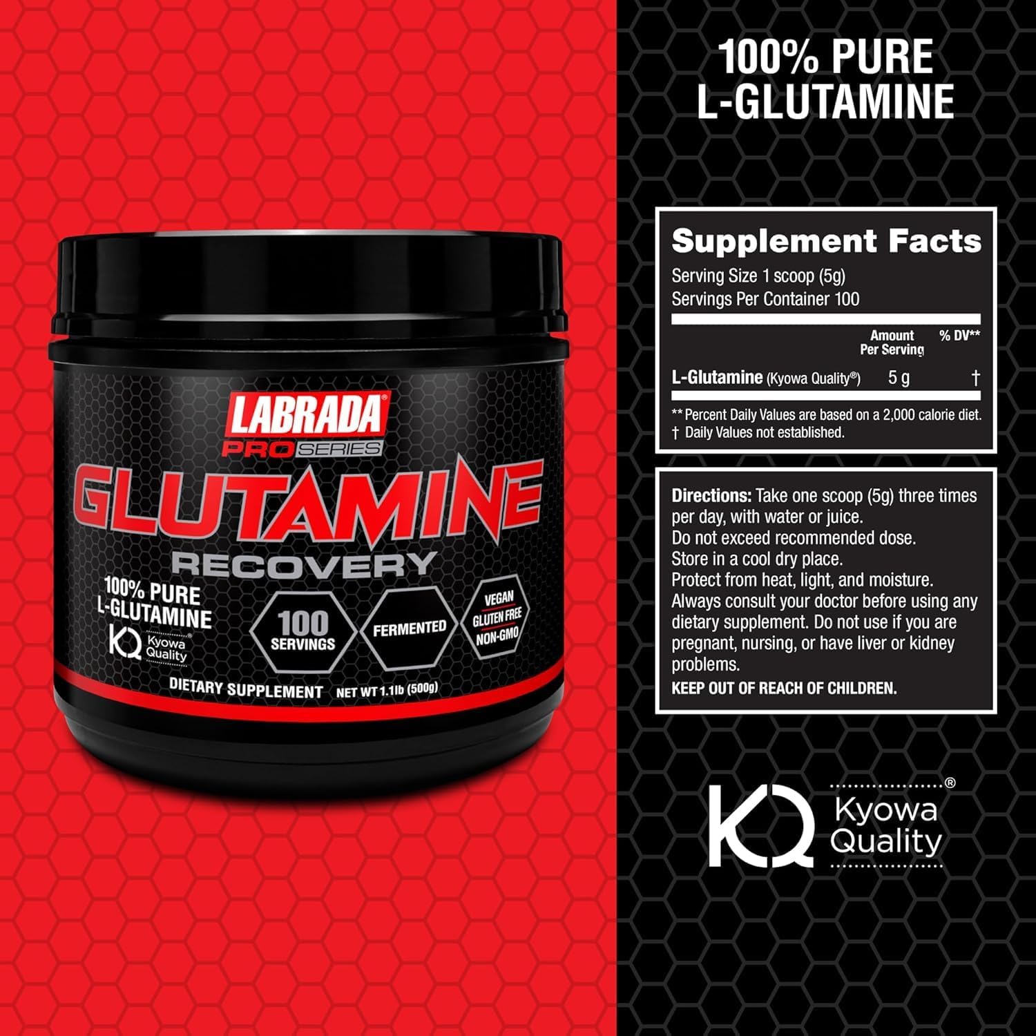 Bundle of Labrada 100% Pure Hydrolyzed Whey Protein Isolate Powder and Pro Series Glutamine