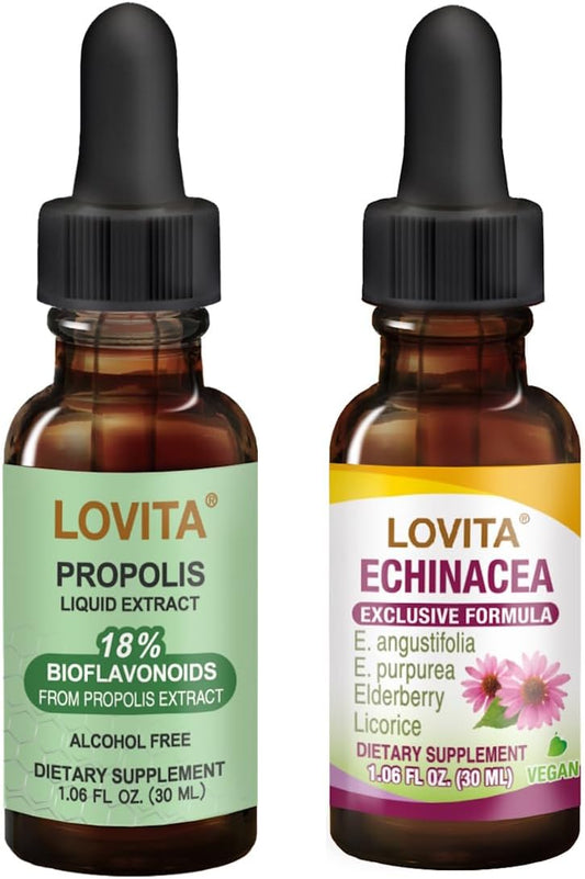Bundle of Lovita Bee Propolis and Echinacea Liquid Nutrient Supplements for Immune Support